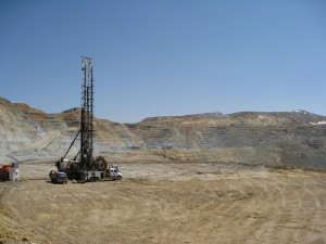 Exploration drilling in an open pit mine